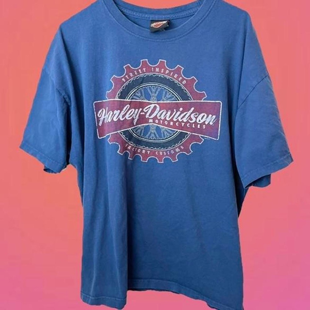 Vintage Blue Harley Davidson Motorcycles Eagle  Minneapolis short sleeve shirt